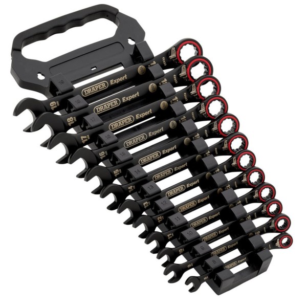 Draper Expert HI-TORQ® Metric Reversible Ratchet Combination Spanner Set, Black (12 Piece) (03912) Draper Expert HI-TORQ® Metric Reversible Ratchet Combination Spanner Set, Black (12 Piece) (03912)