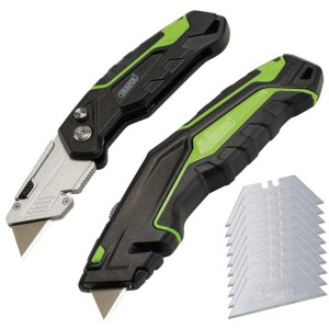 Draper Retractable & Folding Trimming Knife Set With 10 X SK2 Two Notch Blades