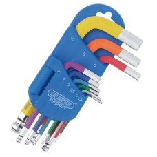 Draper EXPERT Metric Short Arm Ball End Hex Key Set, Colour Coded (9 Piece)