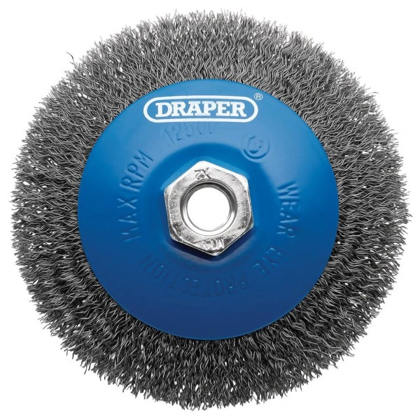 Draper 115mm Steel Bevelled Crimped Wire Wheel Brush - M14 Draper 115mm Steel Bevelled Crimped Wire Wheel Brush - M14
