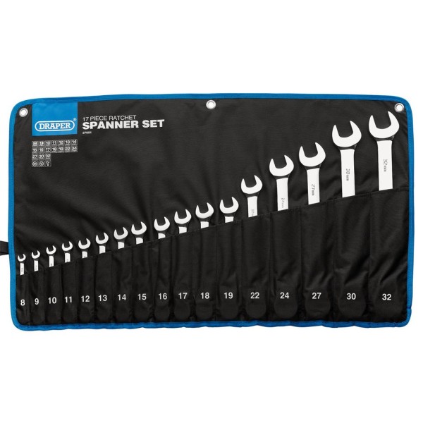 Draper HI-TORQ® Metric Ratchet Combination Spanner Set (17 Piece) (27691) Draper HI-TORQ® Metric Ratchet Combination Spanner Set (17 Piece) (27691)