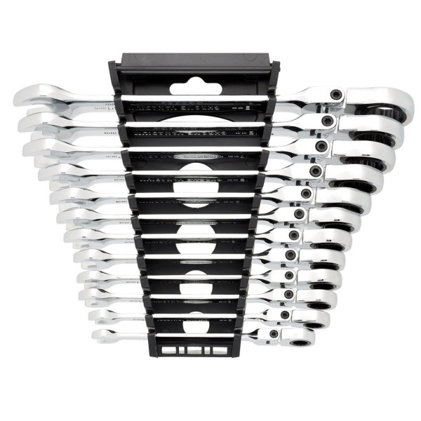 Draper HI-TORQ® Metric Flexible Head Ratchet Combination Spanner Set (12 Piece) (27733) Draper HI-TORQ® Metric Flexible Head Ratchet Combination Spanner Set (12 Piece) (27733)