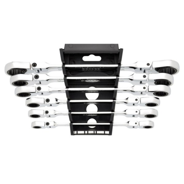 Draper HI-TORQ® Metric Flexible Head Double Ring Ratchet Spanner Set (6 Piece) (27762) Draper HI-TORQ® Metric Flexible Head Double Ring Ratchet Spanner Set (6 Piece) (27762)