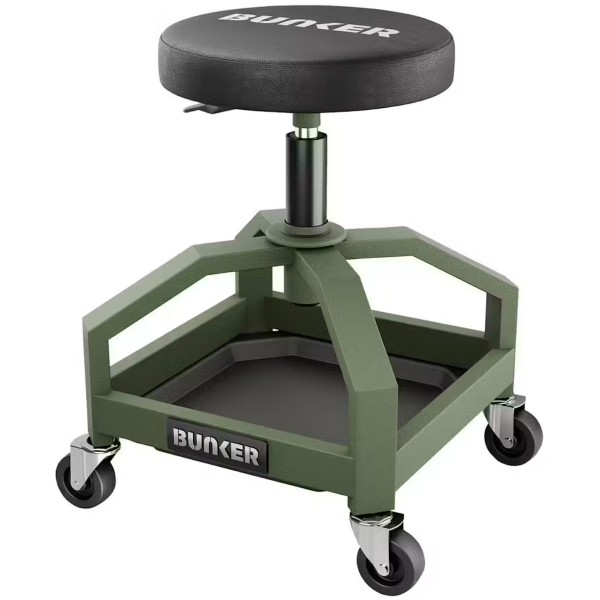 Bunker® Adjustable Steel Work Stool (29725) – Heavy Duty Rolling Mechanic's Workshop Stool Bunker® Adjustable Steel Work Stool (29725) – Heavy Duty Rolling Mechanic's Workshop Stool