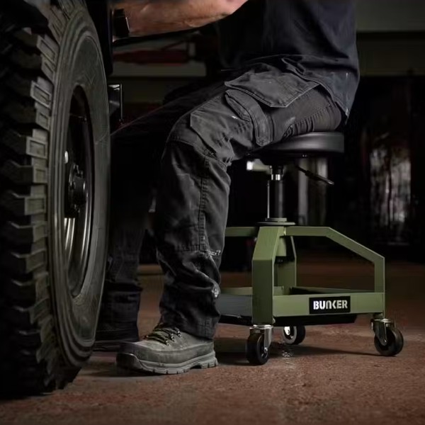 Bunker® Adjustable Steel Work Stool (29725) – Heavy Duty Rolling Mechanic's Workshop Stool Bunker® Adjustable Steel Work Stool (29725) – Heavy Duty Rolling Mechanic's Workshop Stool