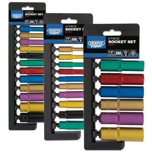 Draper EXPERT 1/2", 3/8" & 1/4" Sq. Dr. Metric Coloured Deep Socket Set 3 PACK DEAL (28 Piece)