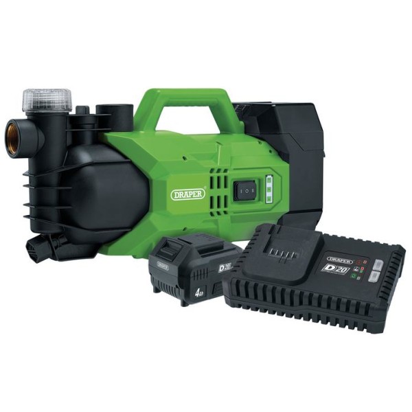 Draper D20 20V Water Pump, 2800L/h, 180W, 1 x 4.0Ah Battery, 1 x Fast Charger Draper D20 20V Water Pump, 2800L/h, 180W, 1 x 4.0Ah Battery, 1 x Fast Charger