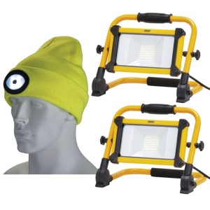 Draper 20w LED Folding Site Lights & Rechargeable Beanie Torch Bundle (32859)