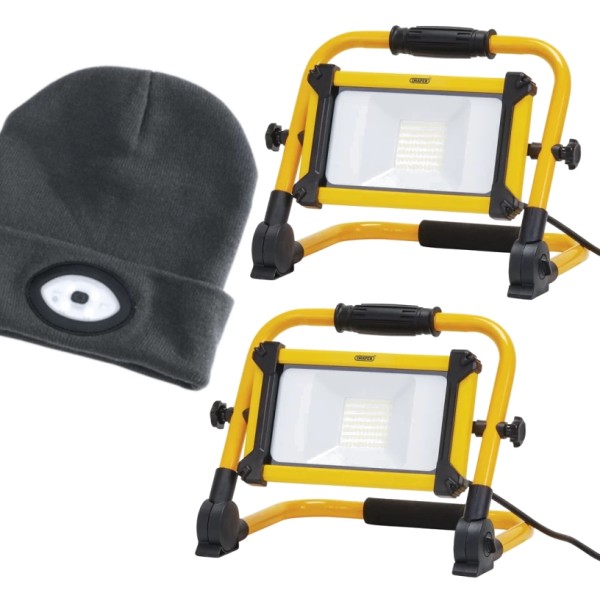Draper 30w LED Folding Site Lights & Rechargeable Beanie Torch Bundle (32860) Draper 30w LED Folding Site Lights & Rechargeable Beanie Torch Bundle (32860)