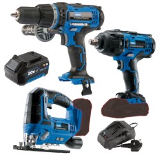 Draper 20V Power Tool Bundle – Combi Drill, Jigsaw, 400Nm Impact Wrench, 4.0Ah Battery & Fast Charger (34712)