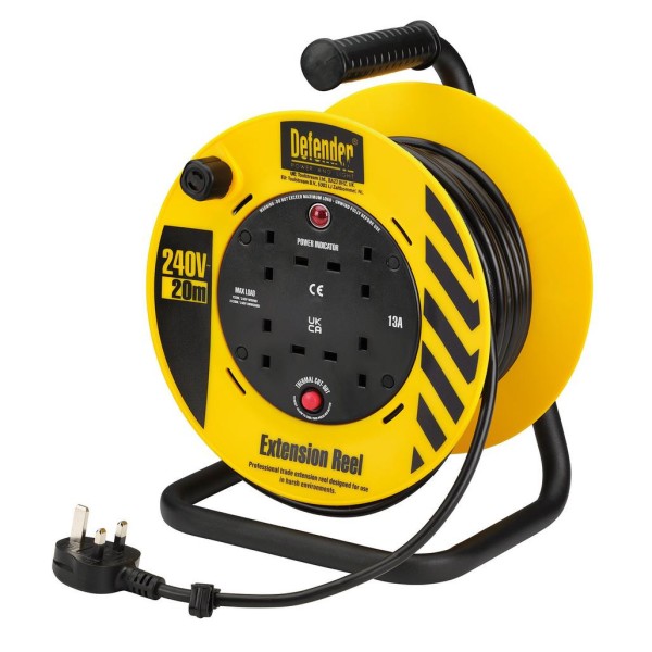 Defender Power & Light E86465 230V 4-Way Light Industrial Cable Extension Reel, 20m (35831) Defender Power & Light E86465 230V 4-Way Light Industrial Cable Extension Reel, 20m (35831)