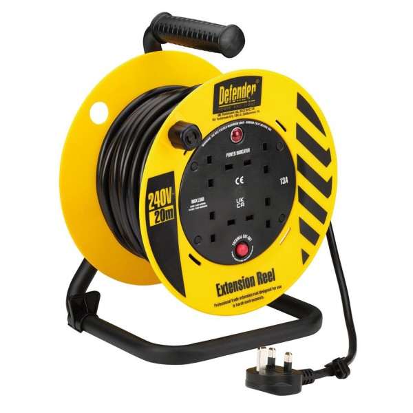 Defender Power & Light E86465 230V 4-Way Light Industrial Cable Extension Reel, 20m (35831) Defender Power & Light E86465 230V 4-Way Light Industrial Cable Extension Reel, 20m (35831)