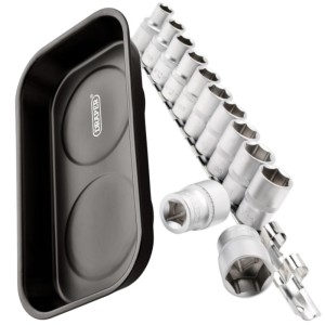 Draper Magnetic Parts Tray & 12-Piece Metric 1/2" Socket Rail Set Bundle (36337)