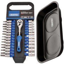 Draper Magnetic Parts Tray & 27-Piece Metric 1/4" Socket Set Bundle (36339)