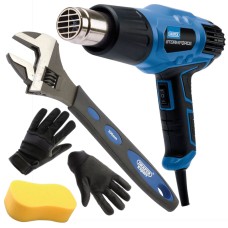 Draper Workshop & Maintenance Essentials Bundle - 2000W Heat Gun, 300mm Adjustable Wrench, Gloves & Sponge (36348)