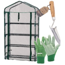 Draper Garden Starter Bundle - Gloves, Trowel & 4-Tier Greenhouse (37478)