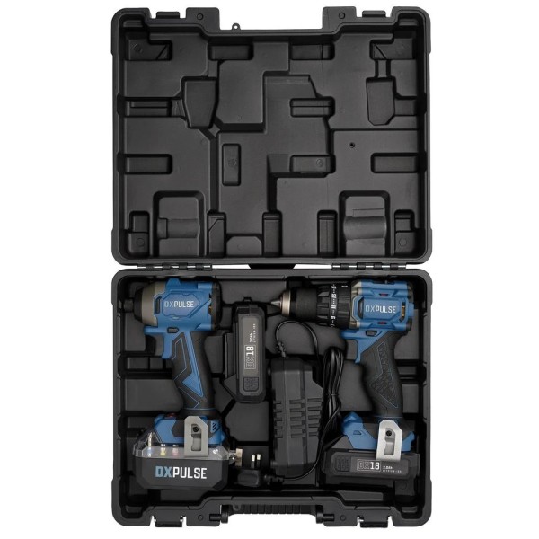 DXPULSE DX18 by Draper 18V Brushless Combi and Impact Wrench Twin Kit with Drill Accessories, 2.4A Charger, 2 x 2.0Ah Battery, and Carry Case (39658) DXPULSE DX18 by Draper 18V Brushless Combi and Impact Wrench Twin Kit with Drill Accessories, 2.4A Charger, 2 x 2.0Ah Battery, and Carry Case (39658)