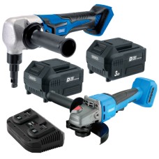 Draper D20 Metalworking Bundle - Brushless Angle Grinder, Nibbler & Twin 3.0Ah Battery Kit (39876)