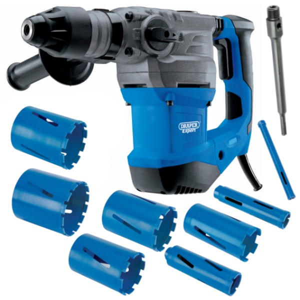 Draper EXPERT Professional Diamond Core Drilling Bundle - 8 Core Bits, SDS+ Arbor & 1500W Rotary Hammer Drill (40498) Draper EXPERT Professional Diamond Core Drilling Bundle - 8 Core Bits, SDS+ Arbor & 1500W Rotary Hammer Drill (40498)
