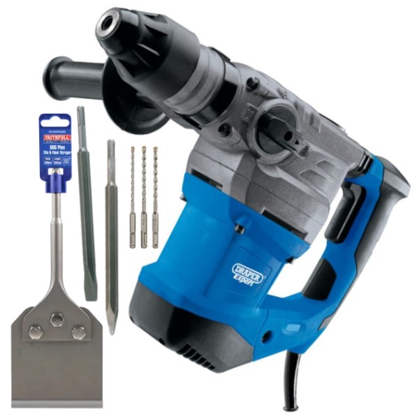 Draper EXPERT SDS+ Tile Removal Bundle – Rotary Hammer Drill & Floor Scraper Draper EXPERT SDS+ Tile Removal Bundle – Rotary Hammer Drill & Floor Scraper
