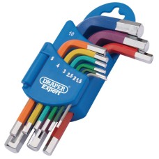 Draper EXPERT Metric Coloured Short Arm Hexagon and Ball End Key Set (9 Piece)