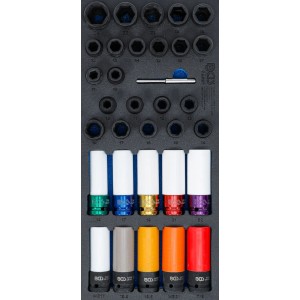 BGS Technic Tool Tray 3/3: Impact Sockets / Impact Protective Sockets and Twist Socket Set (Spiral Profile) | 12.5 mm (1/2") | 33 pcs.