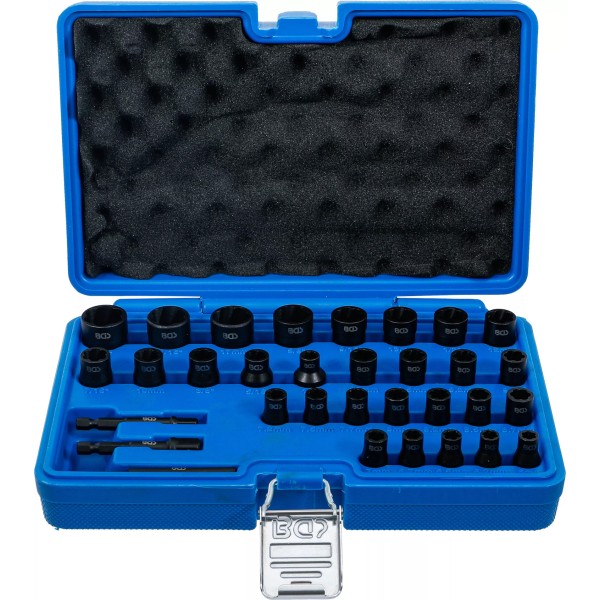 BGS Technic Twist Socket Set (Spiral Profile) / Screw Extractor | 6.3 mm (1/4") / 10 mm (3/8") Drive | Metric and Inch Sizes | 32 pcs. BGS Technic Twist Socket Set (Spiral Profile) / Screw Extractor | 6.3 mm (1/4") / 10 mm (3/8") Drive | Metric and Inch Sizes | 32 pcs.