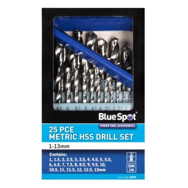 BlueSpot Tools HSS Drill Bit Set, 25 Piece (1-13mm) BlueSpot Tools HSS Drill Bit Set, 25 Piece (1-13mm)