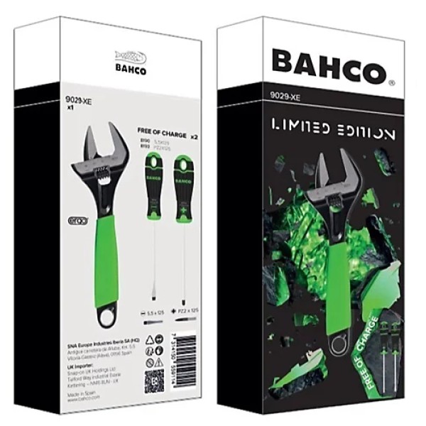 Bahco 9029 Phosphate Green ERGO™ Adjustable Wrench 170mm + 2 Free Screwdrivers Bahco 9029 Phosphate Green ERGO™ Adjustable Wrench 170mm + 2 Free Screwdrivers
