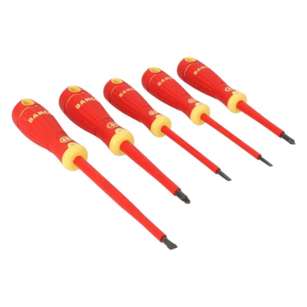 Bahco BAHCOFIT 5 Piece VDE Insulated Slotted and Pozidriv Screwdriver Set Bahco BAHCOFIT 5 Piece VDE Insulated Slotted and Pozidriv Screwdriver Set
