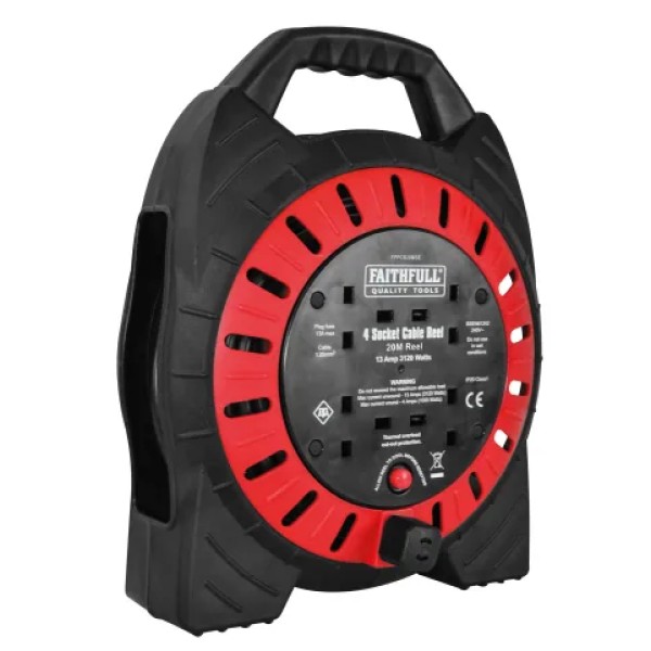 Faithfull Semi-Enclosed Cable Reel 240V 13A 4-Socket 20m Faithfull Semi-Enclosed Cable Reel 240V 13A 4-Socket 20m