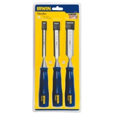 Irwin Tools M444 Bevel Edge Chisel Blue Chip Handle Set of 3
