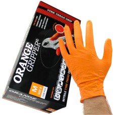 Orange Gripper Ultra 'Tyre Tread Grip' Nitrile Gloves – Chemical Resistant Disposable Grip Gloves (100 PACK)