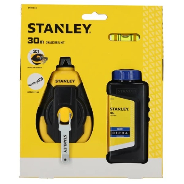 Stanley® 3:1 Chalk Line Kit 30m – Chalk Reel, Blue Chalk & Line Level Set Stanley® 3:1 Chalk Line Kit 30m – Chalk Reel, Blue Chalk & Line Level Set