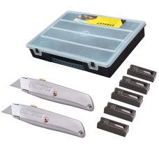 Stanley 99E Trimming Knife Twin Pack with 50 Spare Blades in Organiser