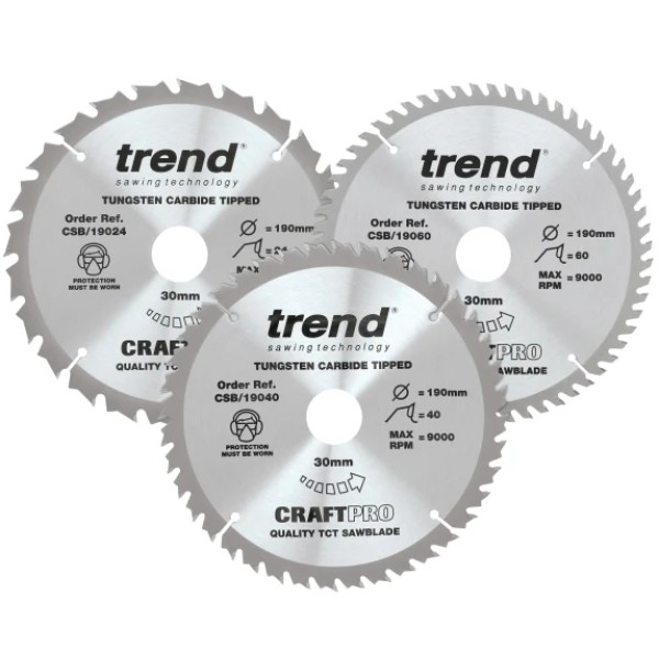 Trend TRECSB190P3 CraftPro Saw Blade 190 x 30mm x 24T/40T/60T (Pack 3) Trend TRECSB190P3 CraftPro Saw Blade 190 x 30mm x 24T/40T/60T (Pack 3)