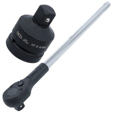 BGS Technic Heavy-Duty Workshop Bundle - 1" Ratchet 660mm & Impact Socket Adaptor (1" to 3/4")