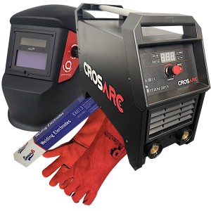 Cros Arc TITAN 201S Inverter Welder Bundle With SWP Auto Helmet, Rods & Gloves (200A)