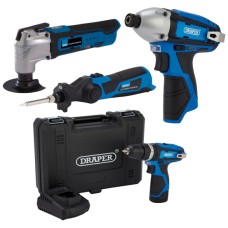 Draper 12V & 10.8V Power Tool Starter Bundle – Drill, Multi-Tool, Soldering Iron & Driver Combo (32791)