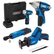 Draper 12V Power Tool Bundle – Driver, Ratchet Wrench, Impact Wrench & Recip Saw Combo (32792)