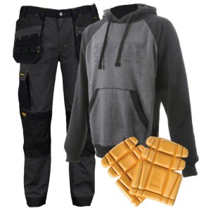 DeWalt ALBANY Pro-Stretch Black Trouser + STRATFORD Grey Hoodie + Knee Pads Bundle DeWalt ALBANY Pro-Stretch Black Trouser + STRATFORD Grey Hoodie + Knee Pads Bundle