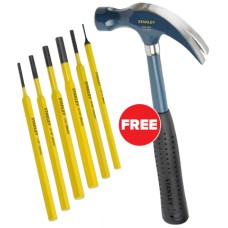 Stanley BUY ONE Pin Punch Kit 6 Piece Set And GET ONE 20oz Curve Claw Hammer FREE!