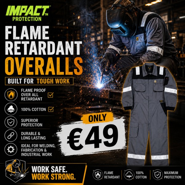 Impact Protection Flame Retardant Overalls / Boiler Suit - 100% Cotton FR Workwear Impact Protection Flame Retardant Overalls / Boiler Suit - 100% Cotton FR Workwear