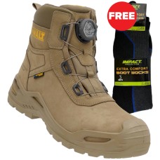 DeWalt LANDER BOA® 'Fit System' Premium Safety Boots, Stone + FREE 3 Pack Work Socks!