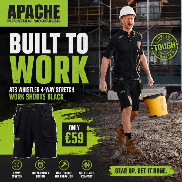 Apache ATS Whistler 4-Way Stretch Work Shorts Black – Lightweight Durable Mens Workwear Apache ATS Whistler 4-Way Stretch Work Shorts Black – Lightweight Durable Mens Workwear