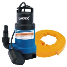 Draper Submersible Dirty Water Pump Kit with Layflat Hose & Adaptor, 200L/Min, 10m x 25mm, 350W (61814)