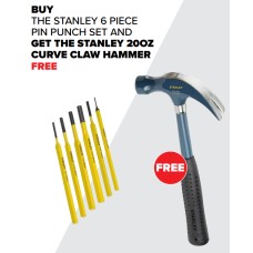 Stanley BUY ONE Pin Punch Kit 6 Piece Set And GET ONE 20oz Curve Claw Hammer FREE!