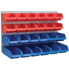 Faithfull 24 Plastic Storage Bins with Metal Wall Panel