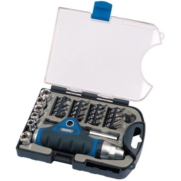 Draper Ratcheting Screwdriver, Socket And Bit Set (25 Piece) Draper Ratcheting Screwdriver, Socket And Bit Set (25 Piece)