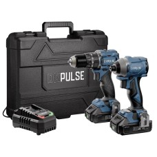 DXPULSE DX18 by Draper 18V Brushless Combi and Impact Wrench Twin Kit with Drill Accessories, 2.4A Charger, 2 x 2.0Ah Battery, and Carry Case (39658)
